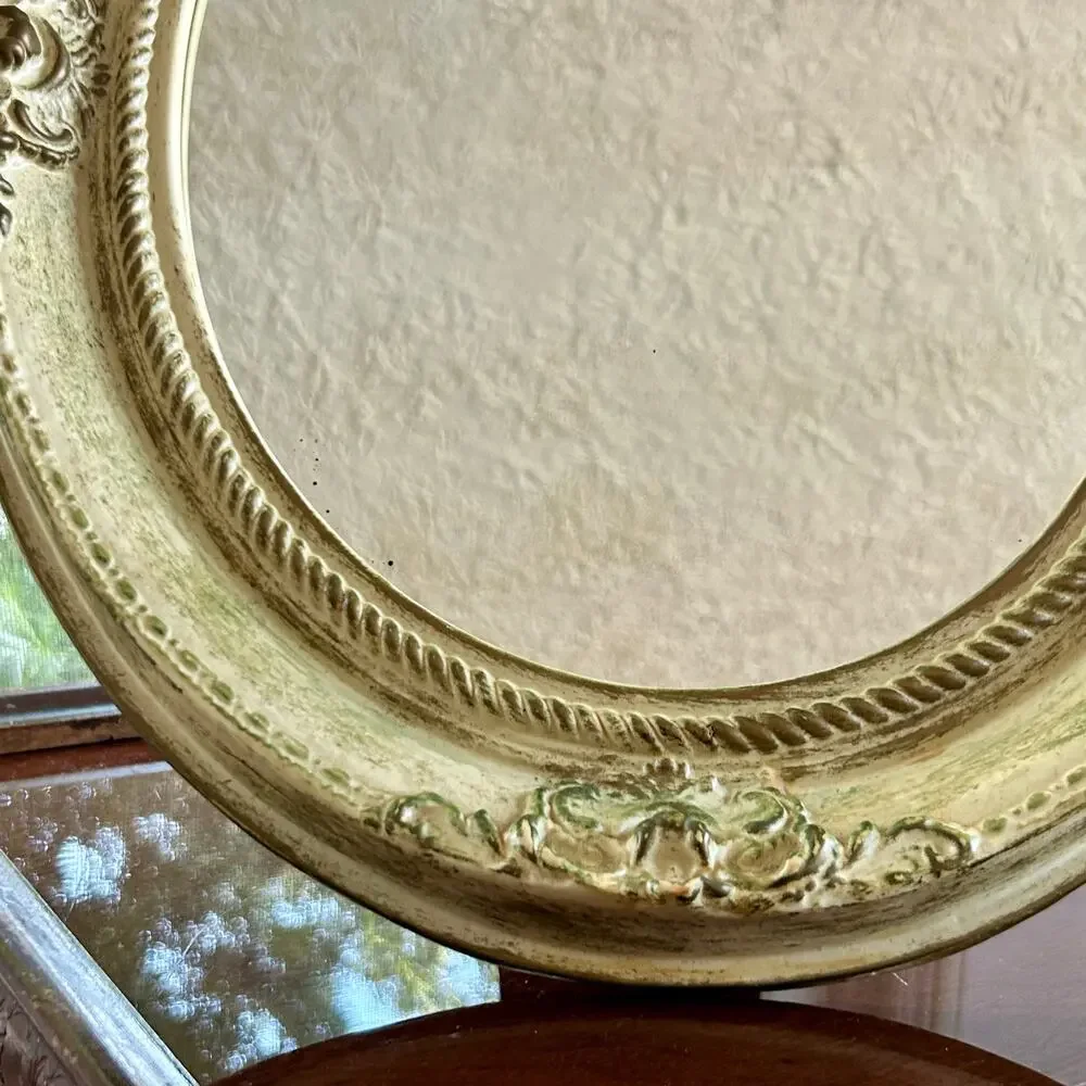 Vintage Shabby Chic Oval Mirror – Decorative Resin, Tabletop or Hanging